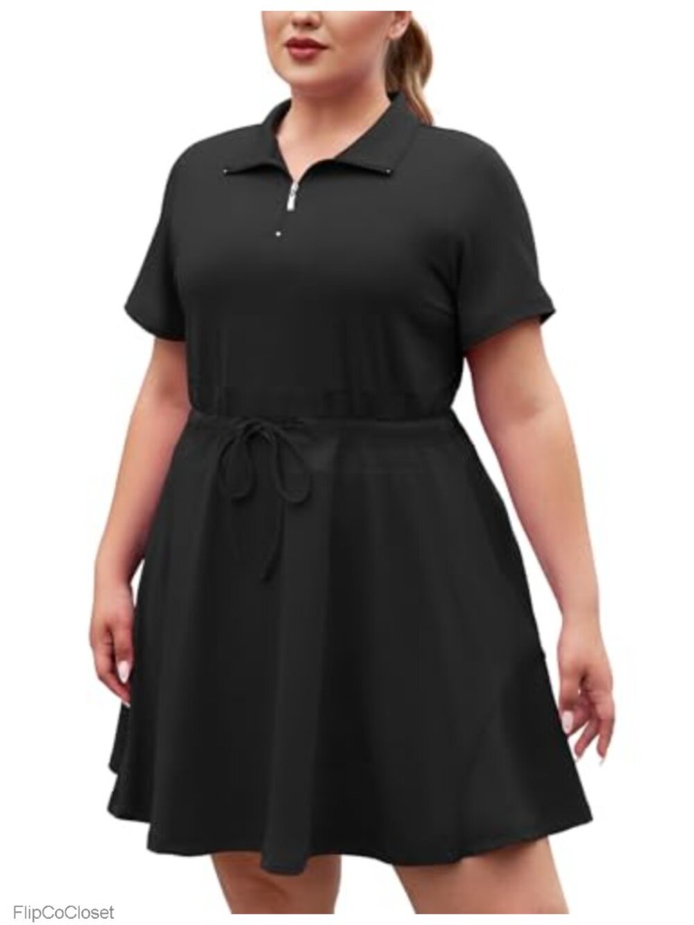 Plus Size Golf Tennis Dress with Shorts Short Sleeve Zip Up Athletic Two Piece